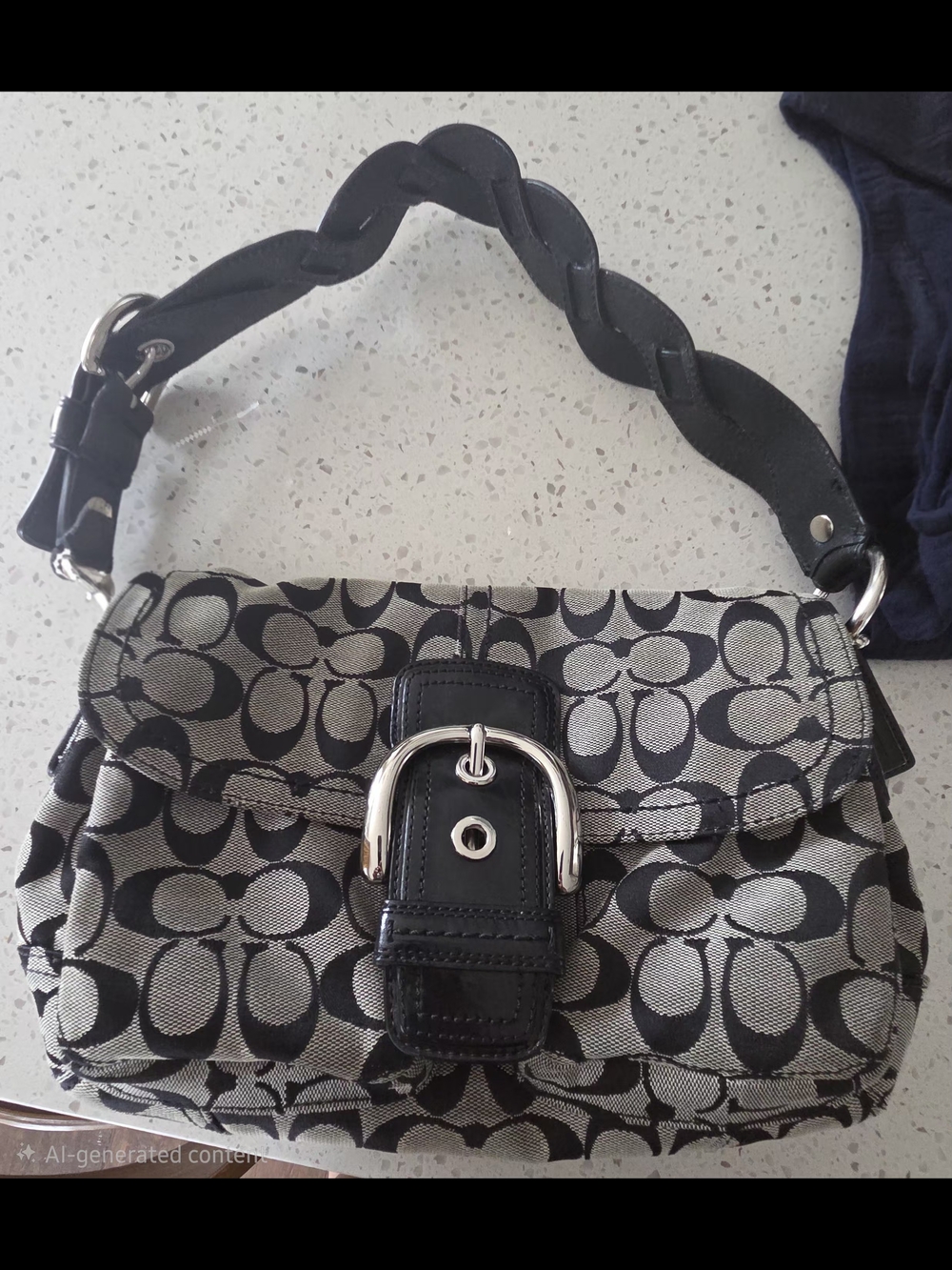 Coach Black and Gray Soho Signature Buckle Shoulder Bag